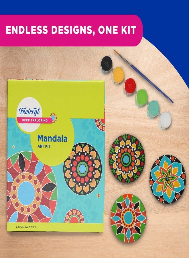 Fevicryl Mandala Mini Art Kit | All-Inclusive DIY Kit with Wooden Coasters, Acrylic Colours, Brush | for Artists, Students, Hobbyists & Gifting | Ideal for Age 14 + - Image 4